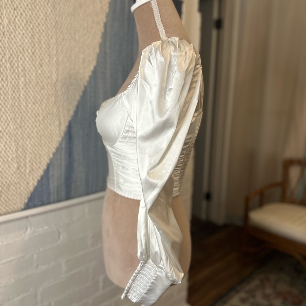 Shareen Collections Australia White Satin Balloon Sleeve Romantic Blouse - Picture 8 of 10